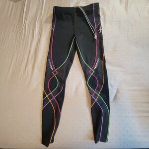 CW-X Women's Stabilyx Tights Size Large Style 125809A Black Muti-Color Stitching